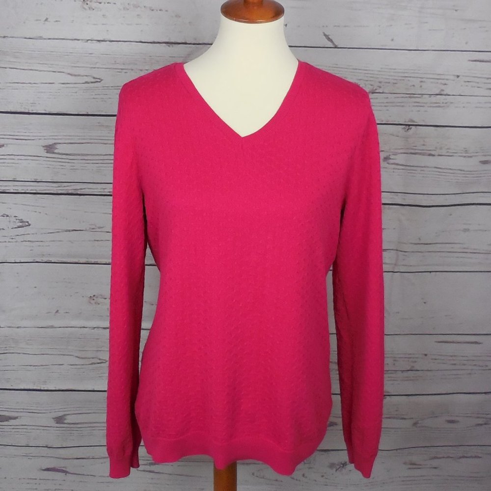 Croft & Barrow Pink Fuchsia Cotton V Neck Sweater - large